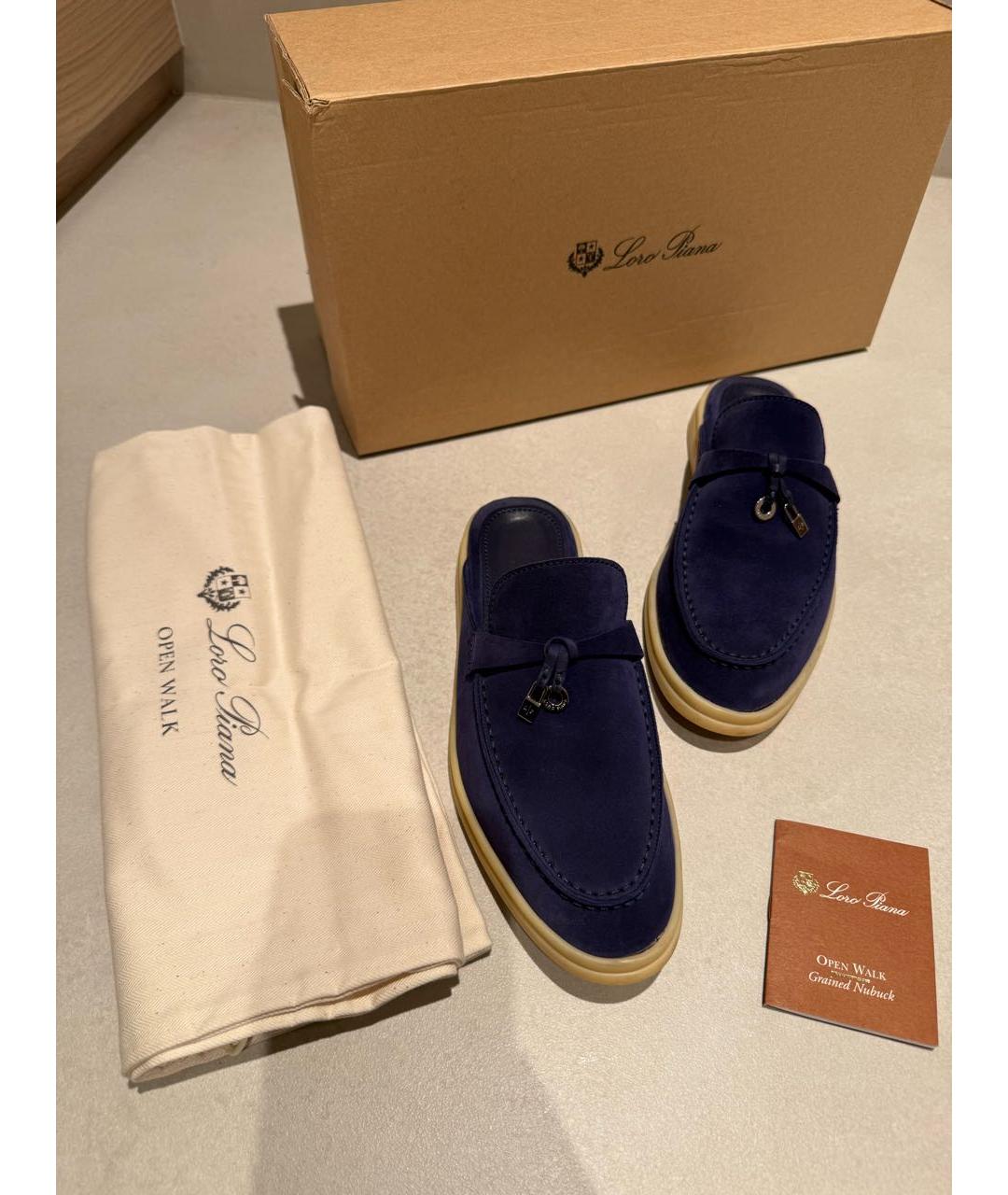 LORO PIANA Темно-синие замшевые мюли, фото 3