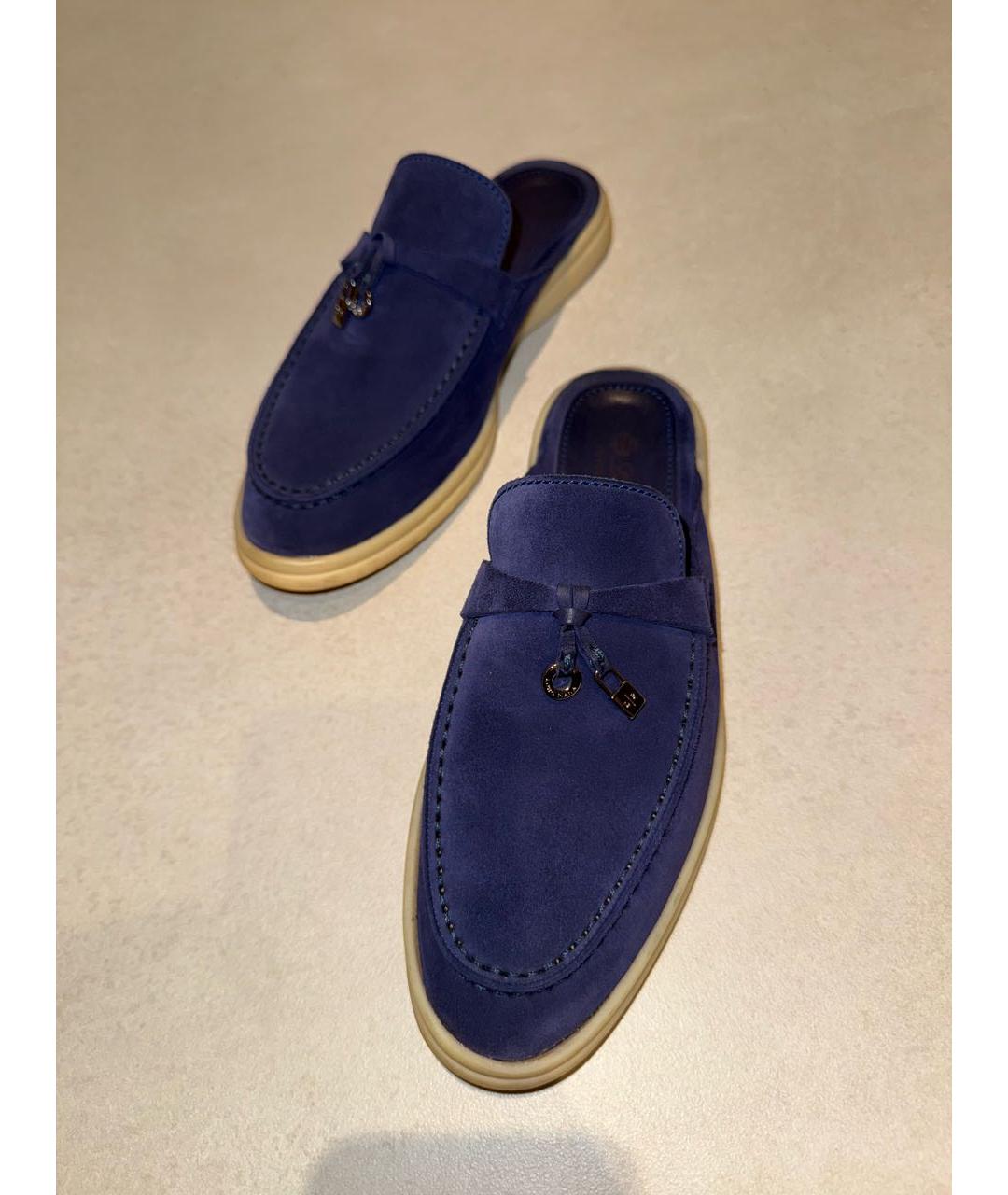 LORO PIANA Темно-синие замшевые мюли, фото 5