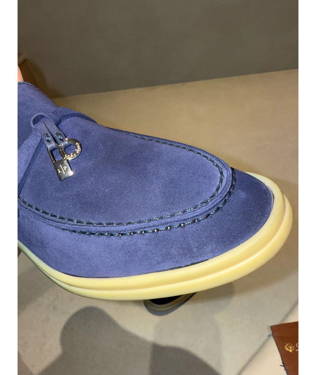 LORO PIANA Темно-синие замшевые мюли, фото 6