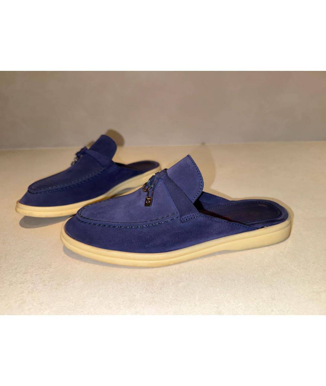 LORO PIANA Темно-синие замшевые мюли, фото 7