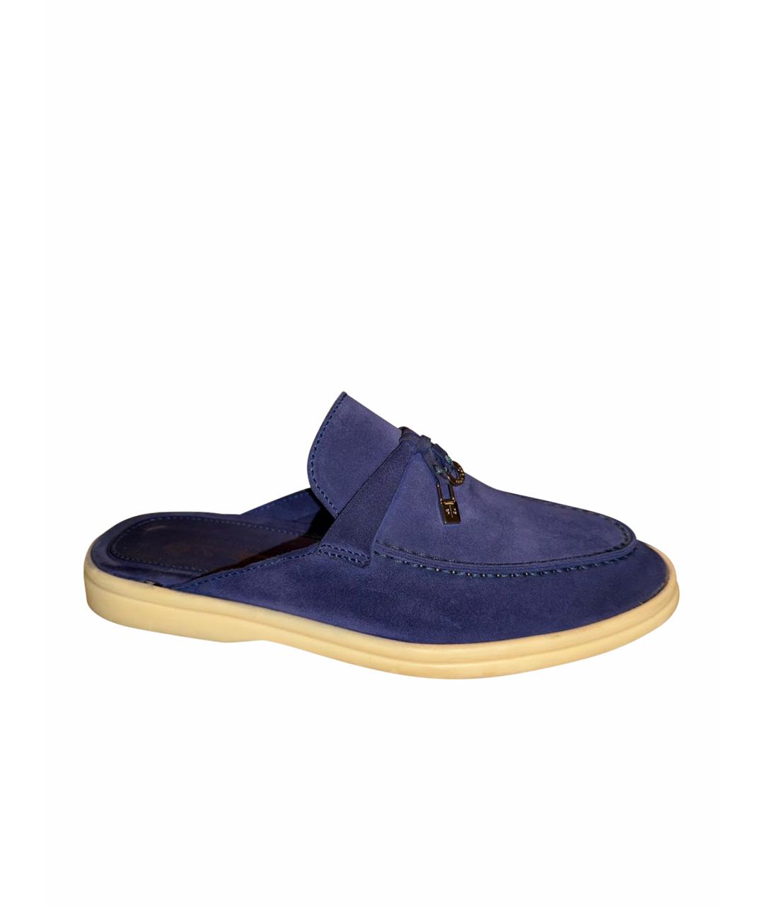 LORO PIANA Темно-синие замшевые мюли, фото 1