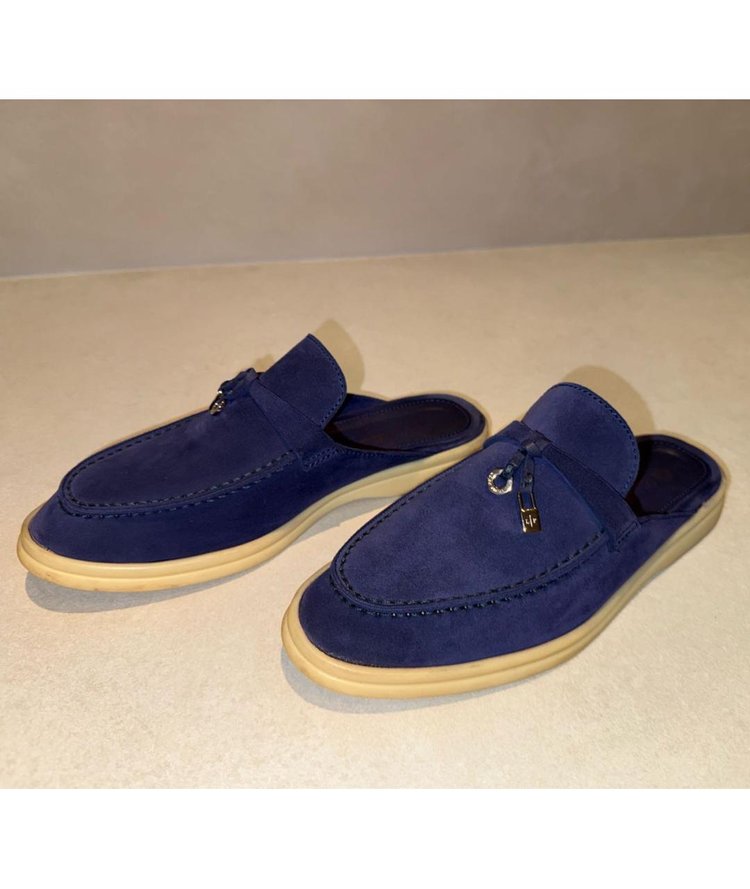 LORO PIANA Темно-синие замшевые мюли, фото 4