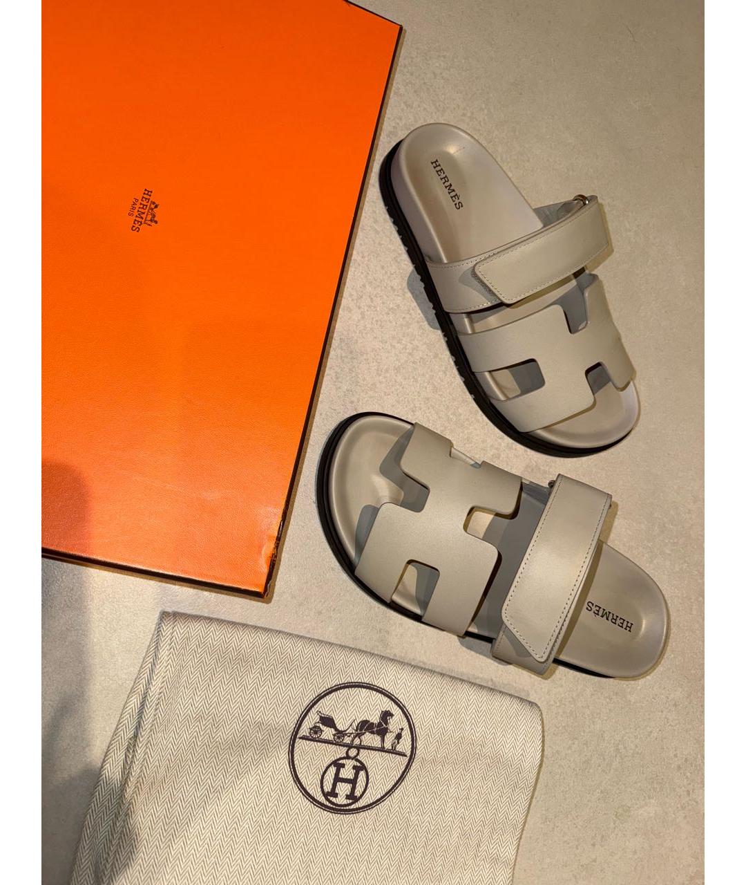 HERMES Серые кожаные сандалии, фото 3