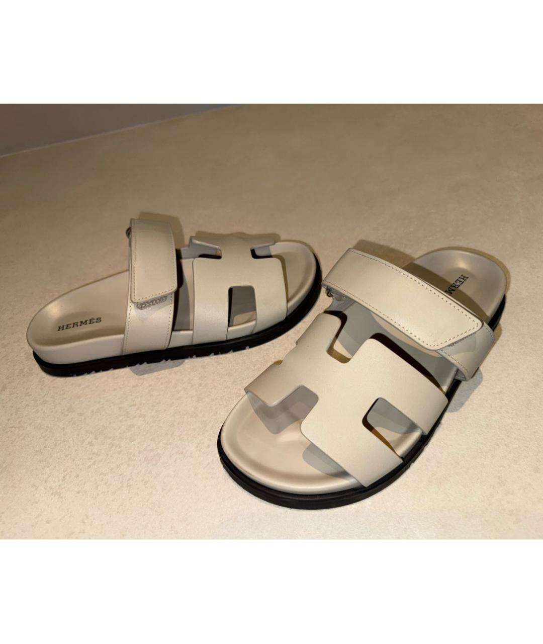 HERMES Серые кожаные сандалии, фото 2