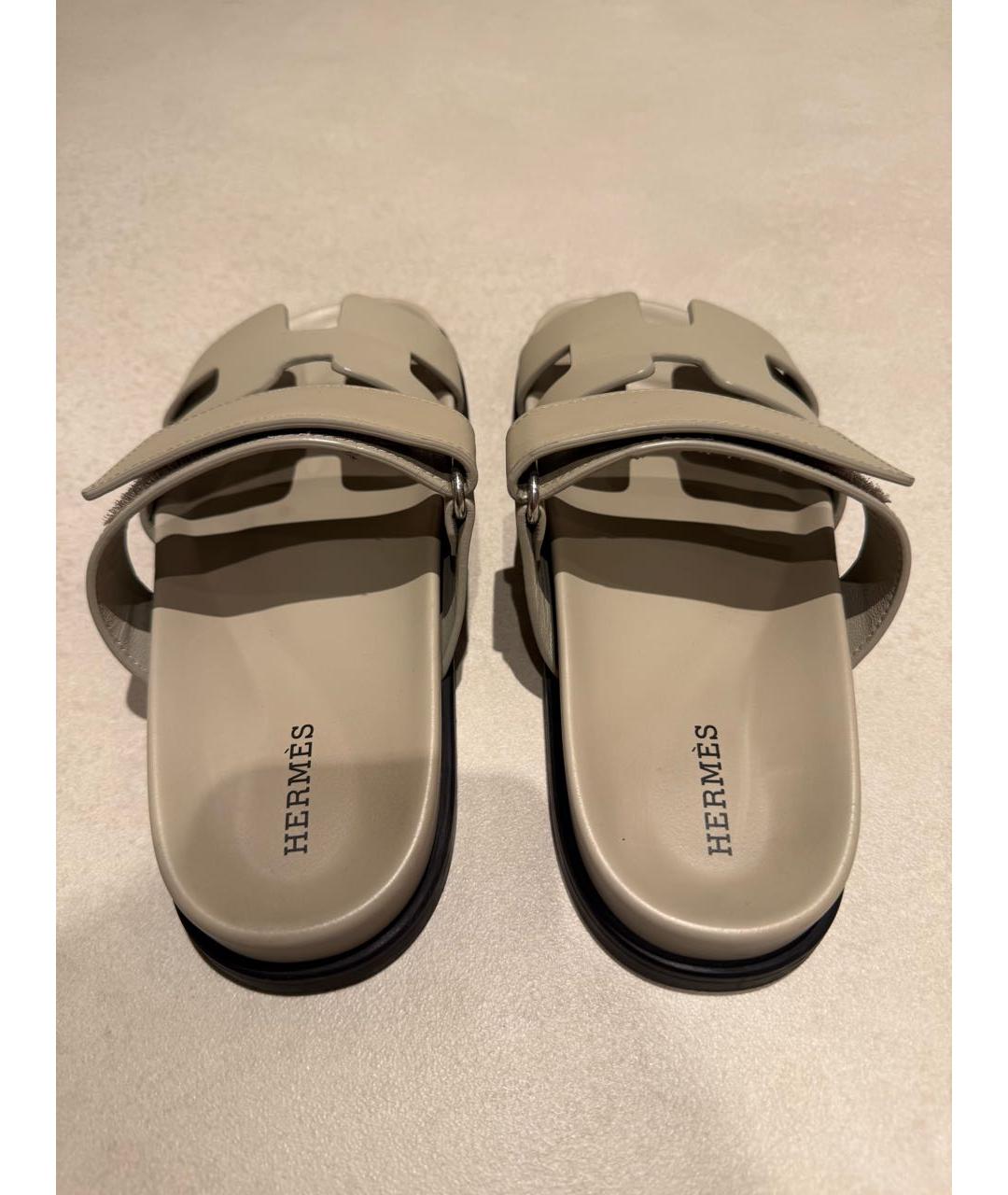 HERMES Серые кожаные сандалии, фото 4