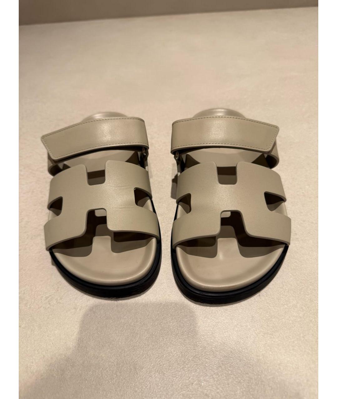 HERMES Серые кожаные сандалии, фото 5