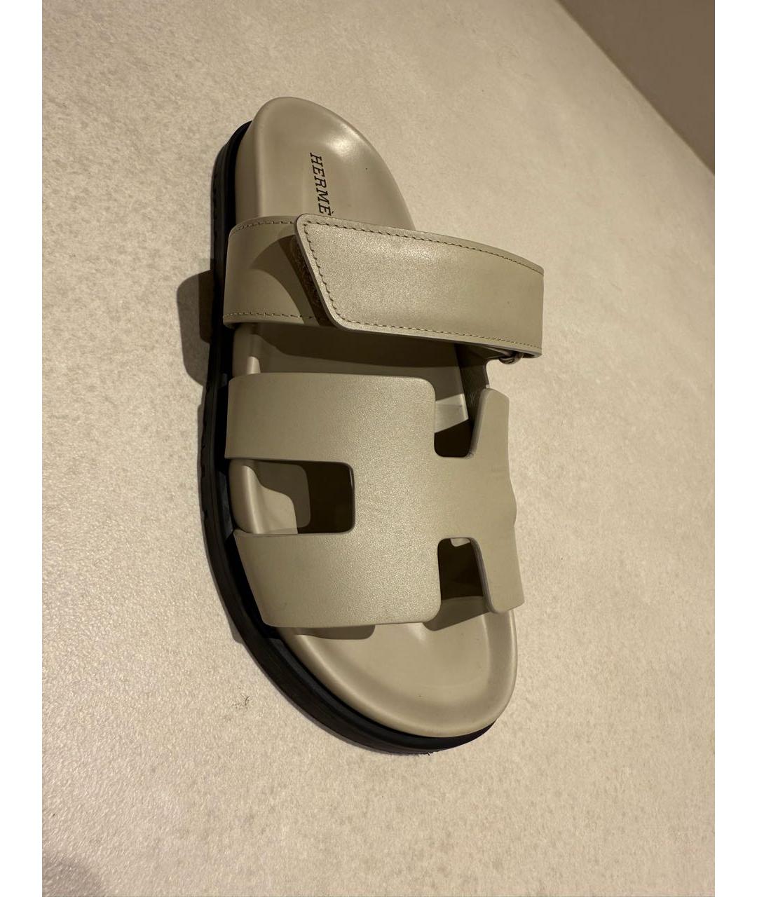 HERMES Серые кожаные сандалии, фото 6