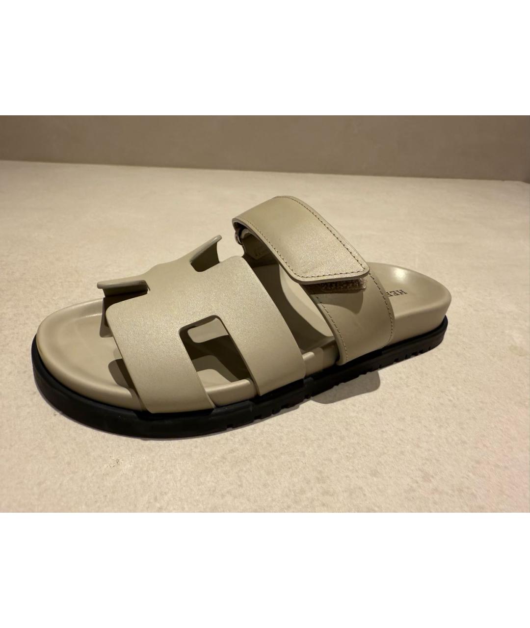 HERMES Серые кожаные сандалии, фото 7