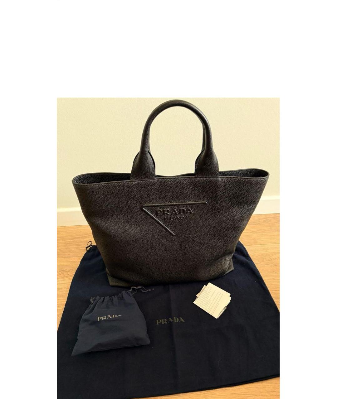 PRADA Черная кожаная сумка тоут, фото 3