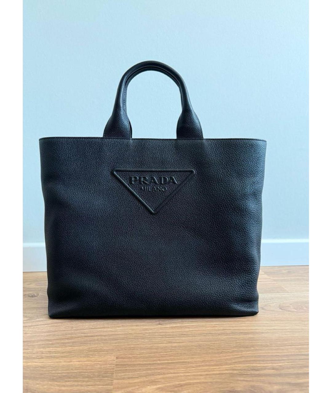 PRADA Черная кожаная сумка тоут, фото 5