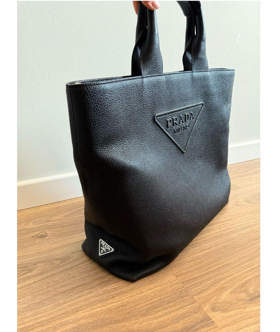 PRADA Черная кожаная сумка тоут, фото 2