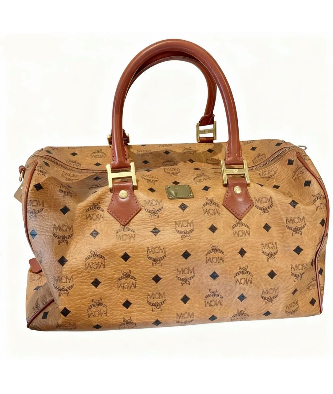MCM Коричневая кожаная сумка с короткими ручками, фото 9