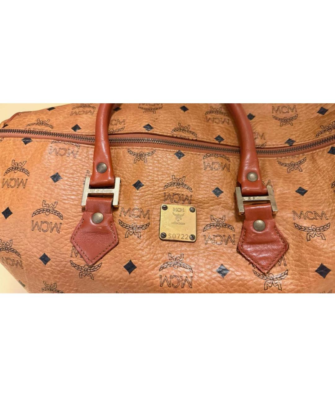 MCM Коричневая кожаная сумка с короткими ручками, фото 4