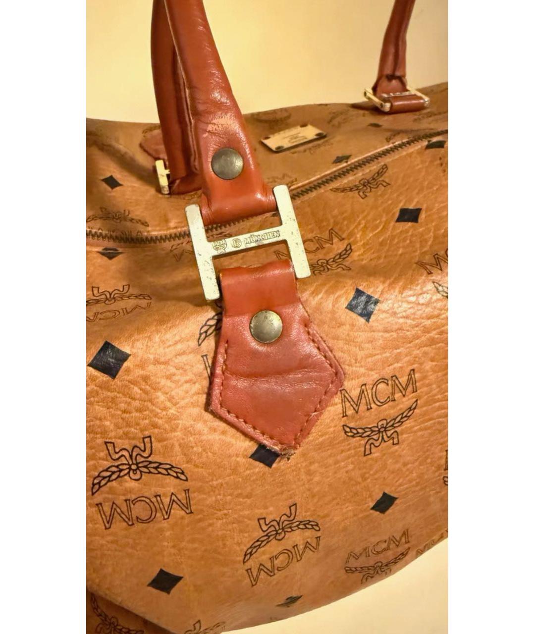 MCM Коричневая кожаная сумка с короткими ручками, фото 6