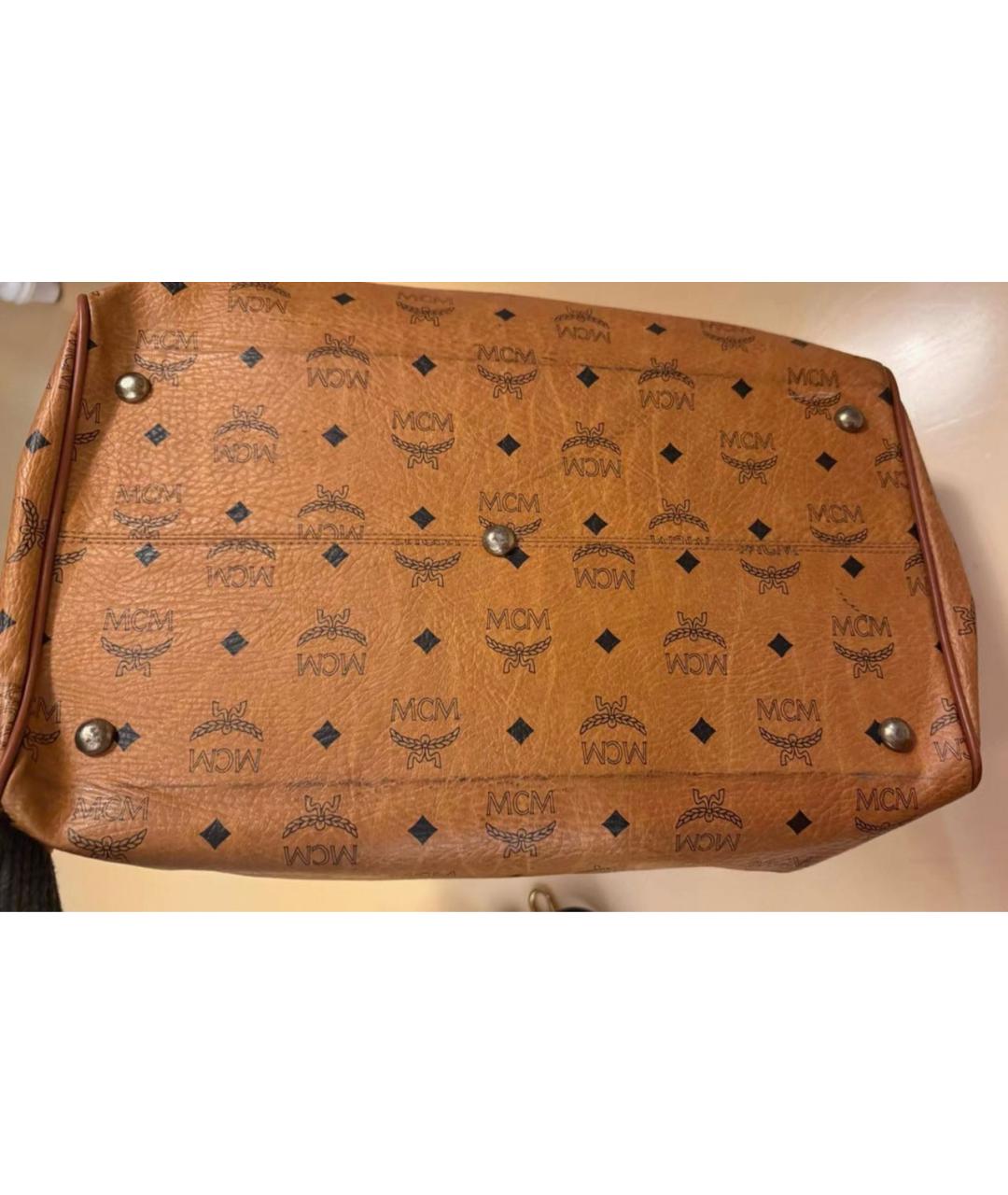 MCM Коричневая кожаная сумка с короткими ручками, фото 5