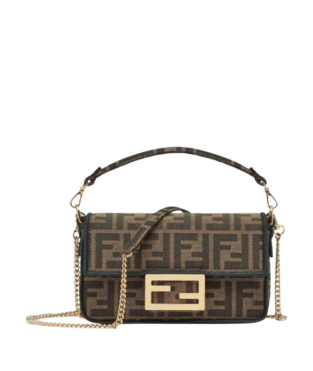 FENDI Коричневая жаккардовая сумка через плечо, фото 1