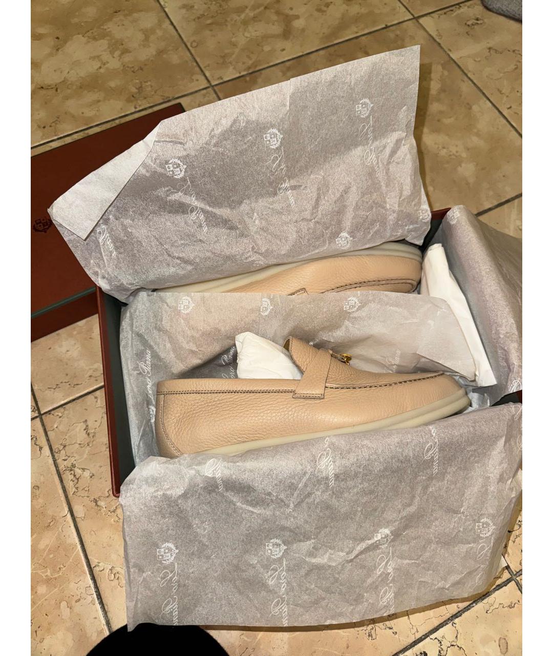 LORO PIANA Бежевые кожаные лоферы, фото 3