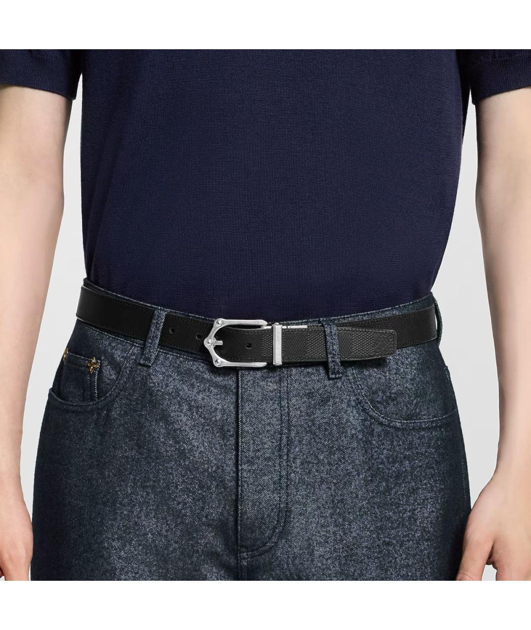 LOUIS VUITTON Черный кожаный ремень, фото 4