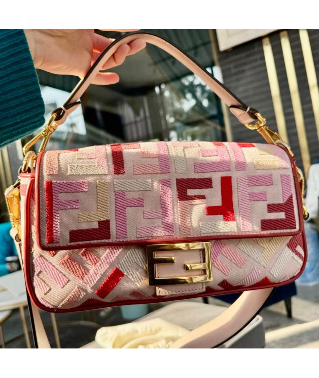 FENDI Розовая тканевая сумка через плечо, фото 3
