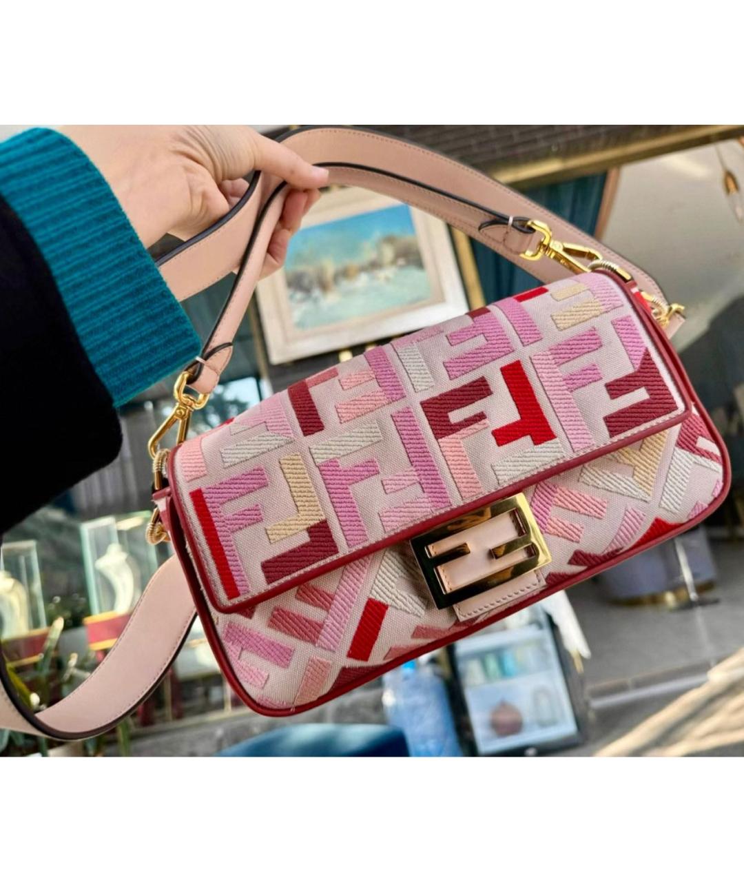 FENDI Розовая тканевая сумка через плечо, фото 2