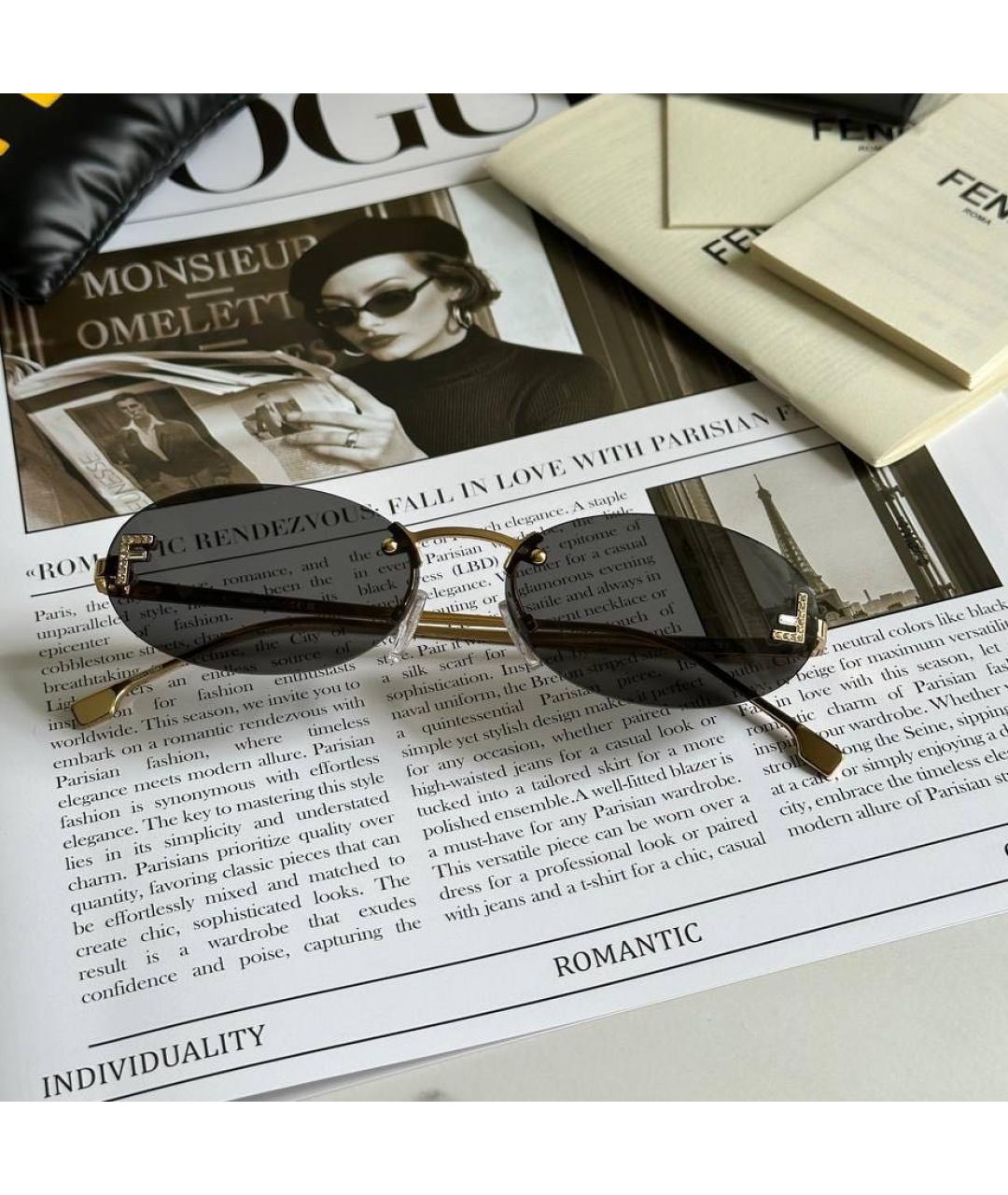 FENDI Черные металлические солнцезащитные очки, фото 2