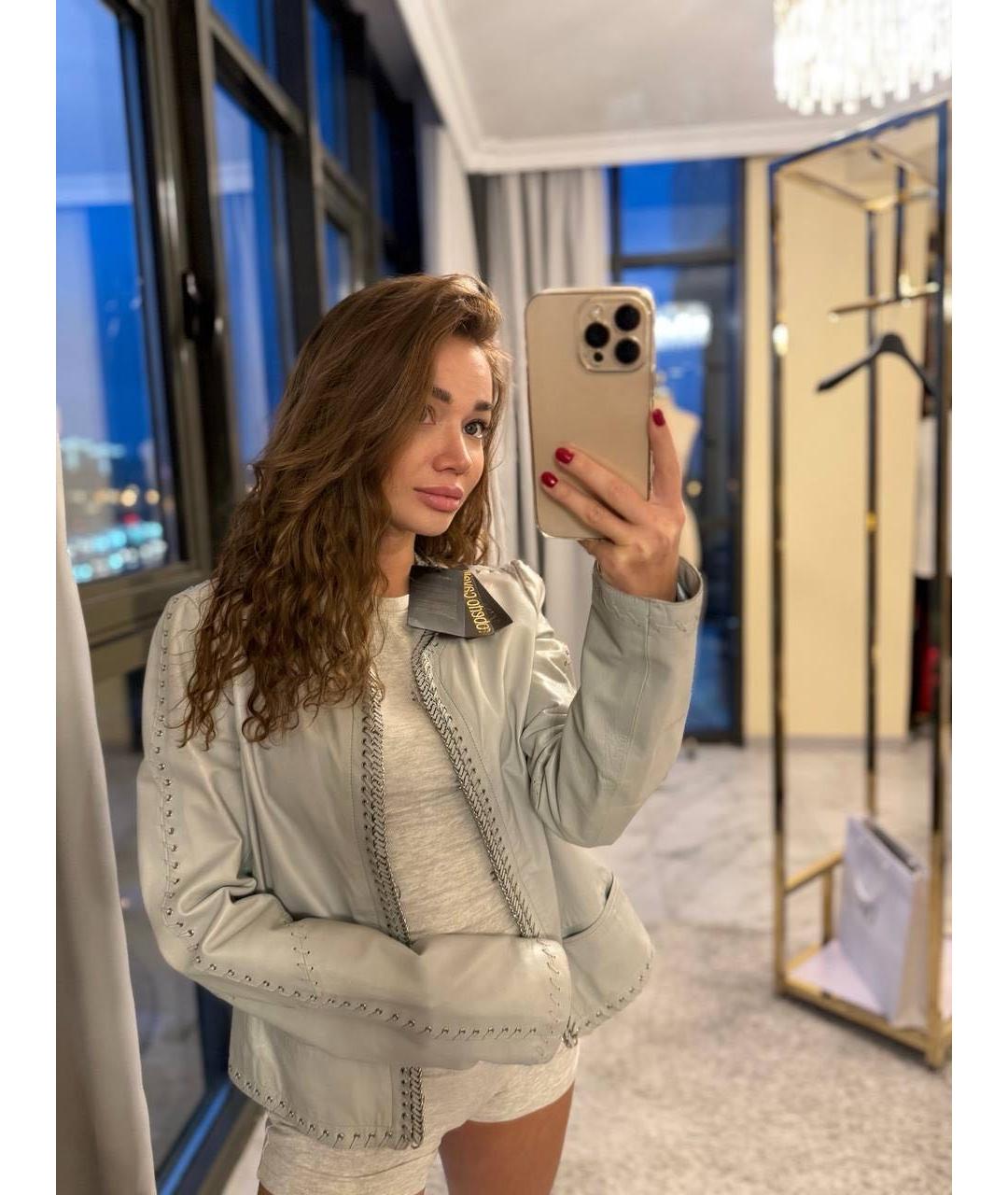 ROBERTO CAVALLI Голубая кожаная куртка, фото 5