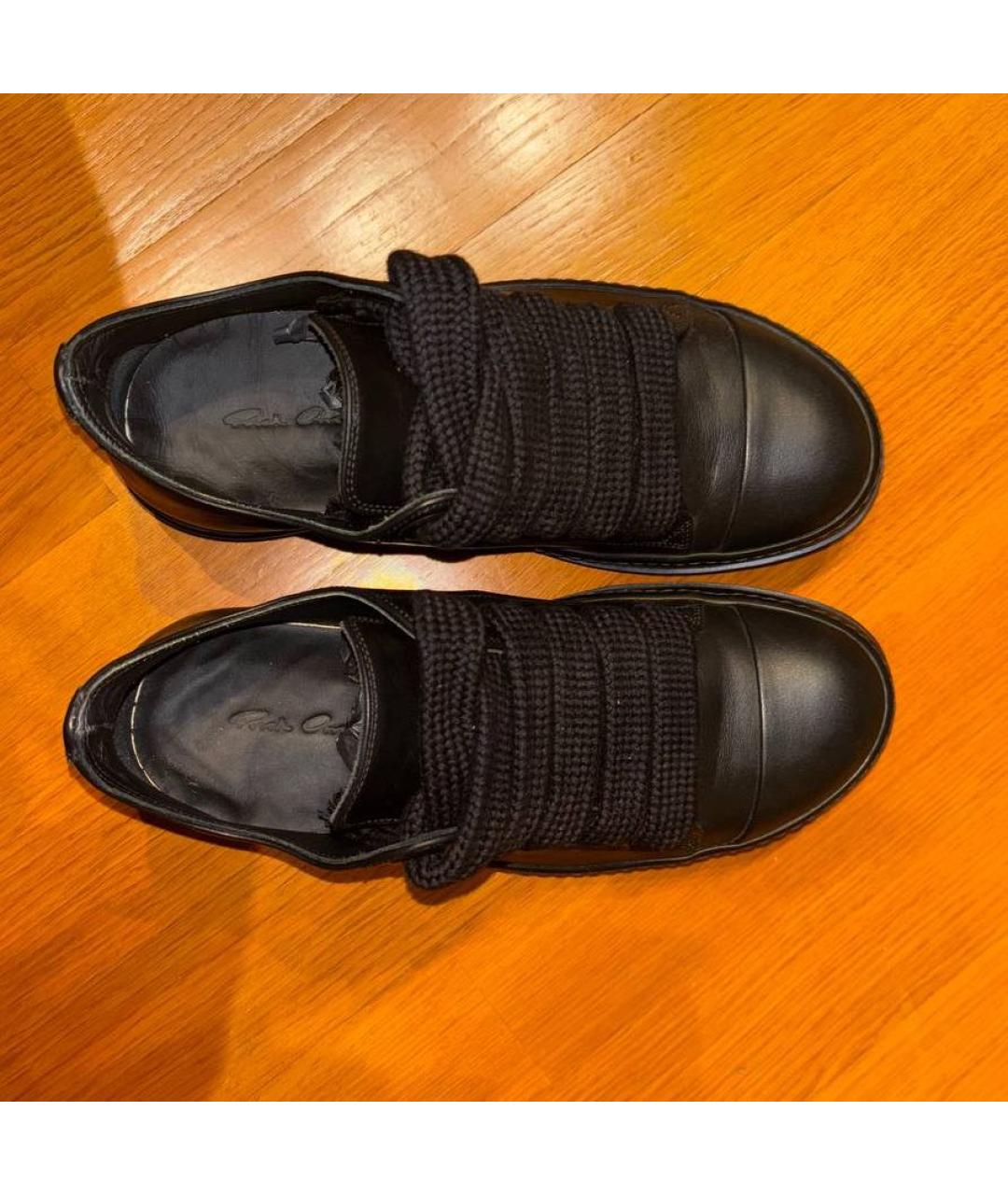 RICK OWENS Черные кожаные низкие кроссовки / кеды, фото 3