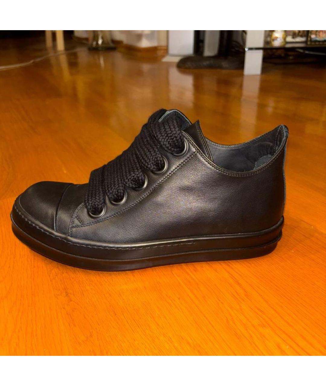 RICK OWENS Черные кожаные низкие кроссовки / кеды, фото 8