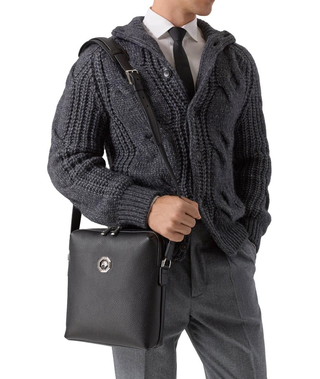 STEFANO RICCI Черная кожаная сумка на плечо, фото 5