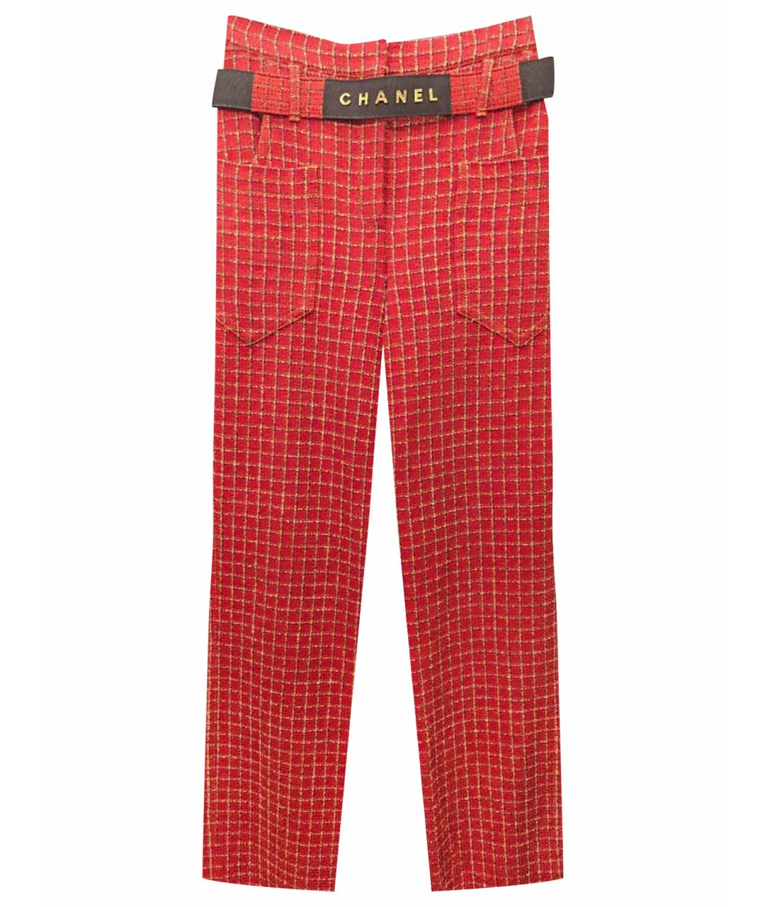 CHANEL Красные твидовые прямые брюки, фото 1