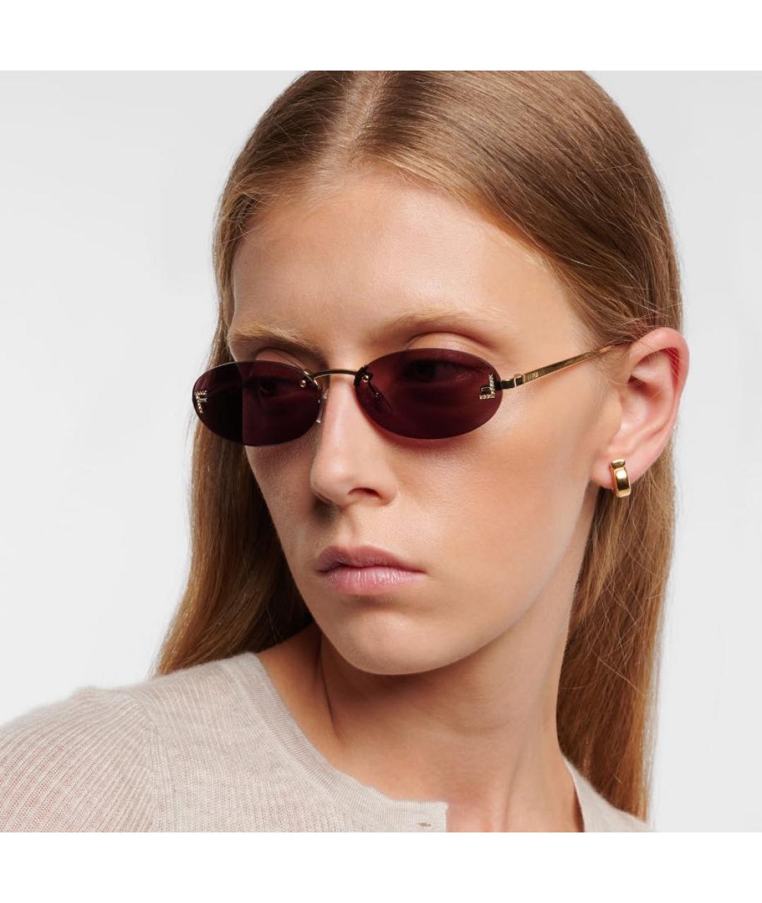 FENDI Бордовые металлические солнцезащитные очки, фото 5