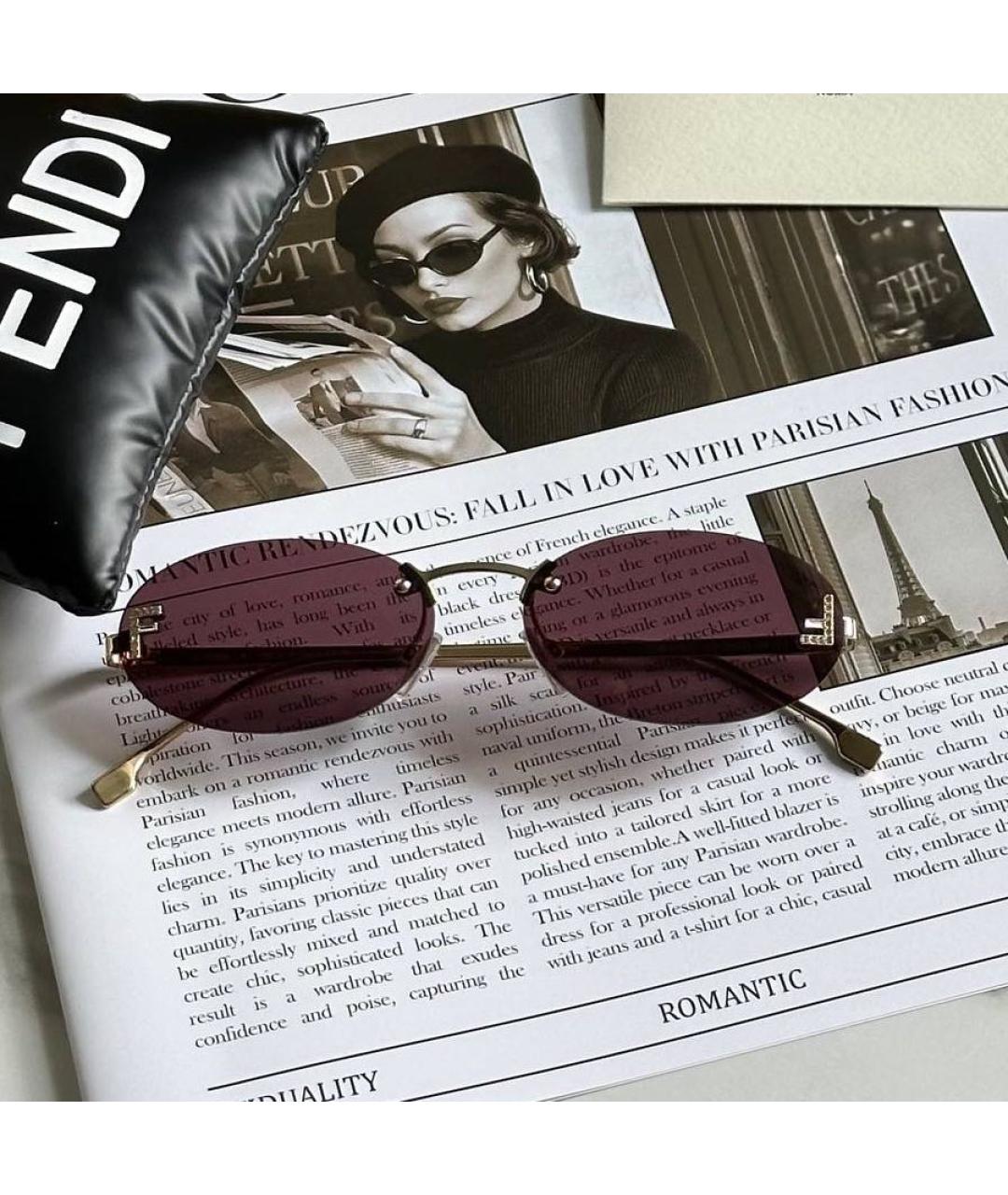 FENDI Бордовые металлические солнцезащитные очки, фото 2