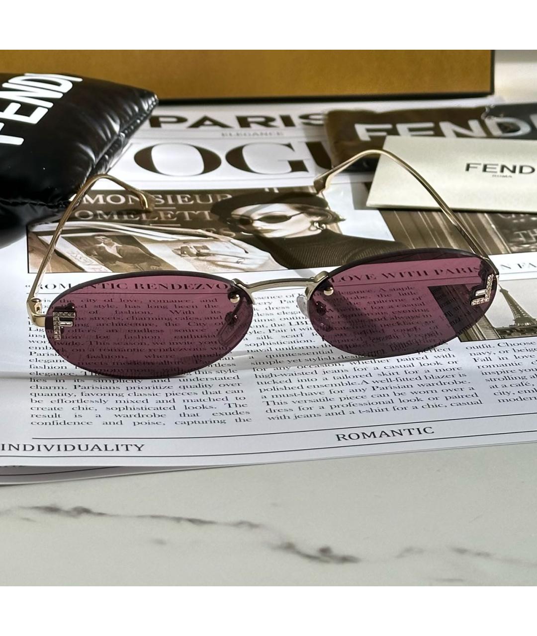 FENDI Бордовые металлические солнцезащитные очки, фото 4