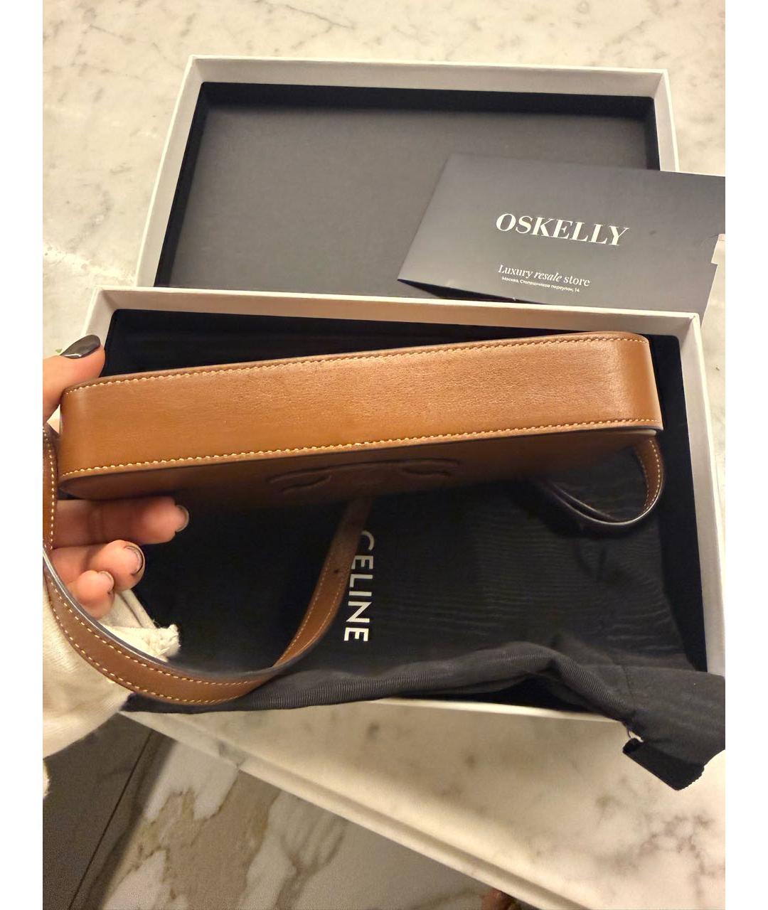 CELINE Коричневая кожаная сумка с короткими ручками, фото 2