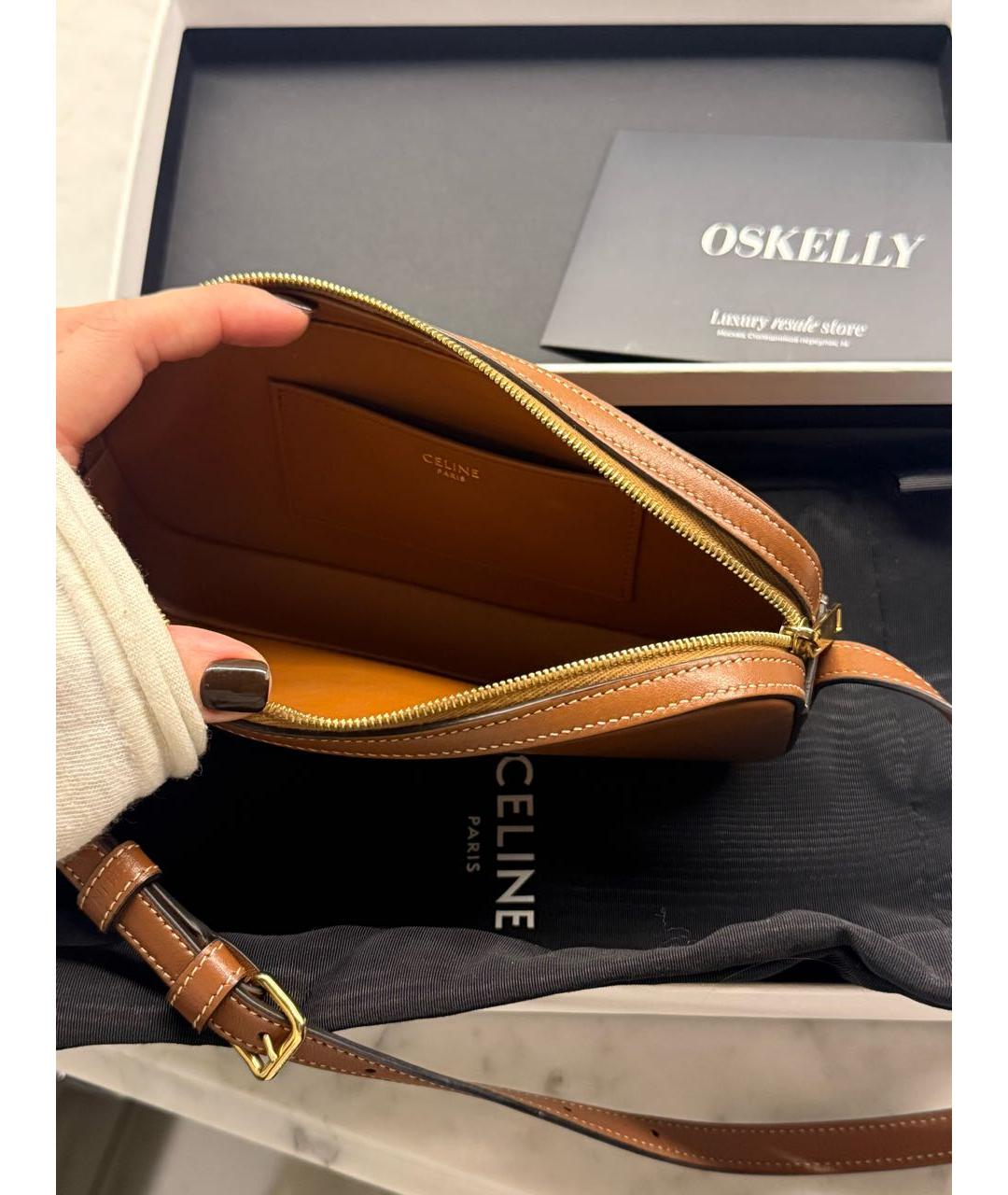 CELINE Коричневая кожаная сумка с короткими ручками, фото 4