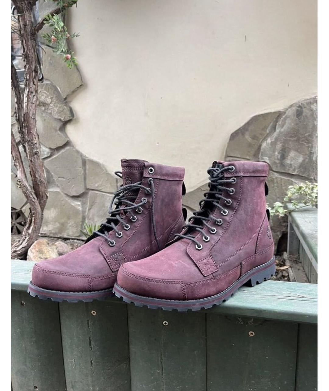TIMBERLAND Бордовые нубуковые высокие ботинки, фото 3
