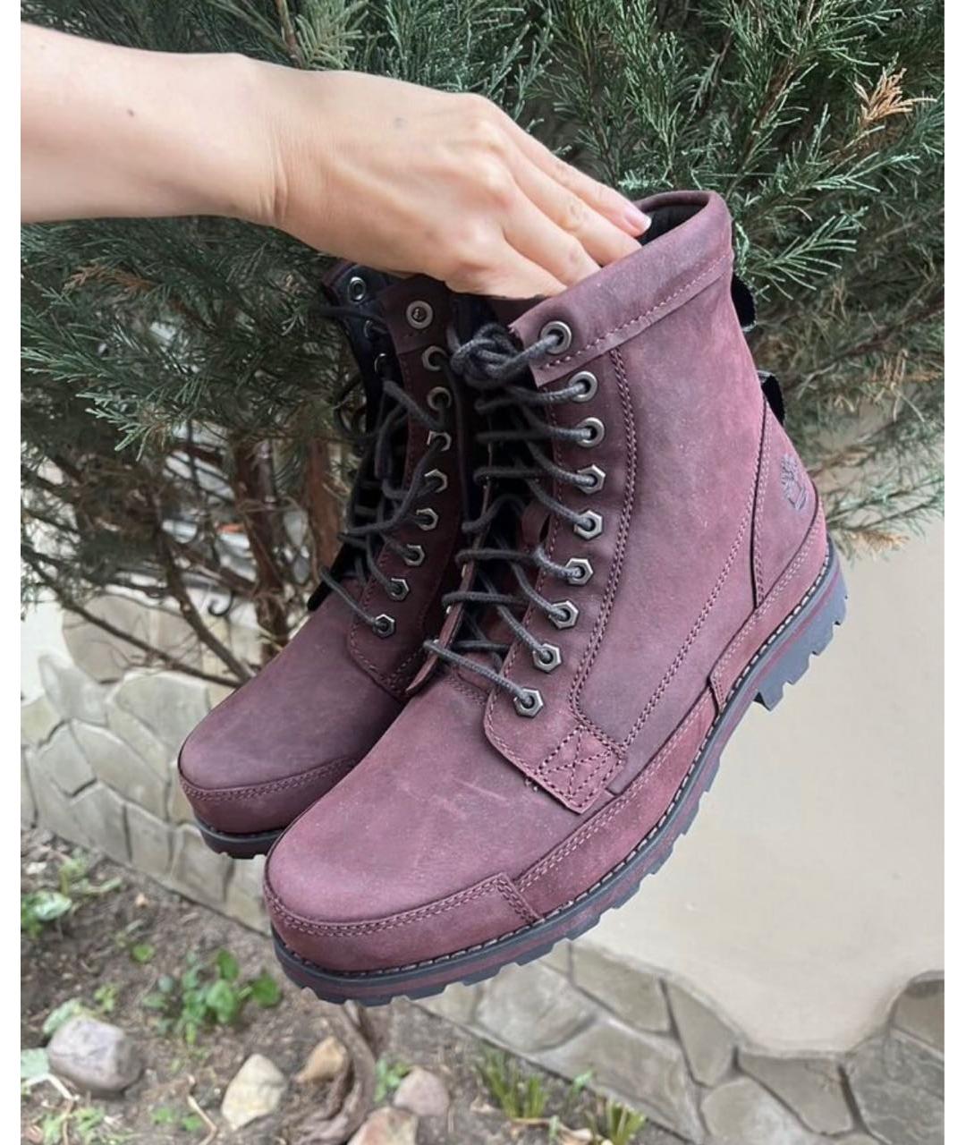 TIMBERLAND Бордовые нубуковые высокие ботинки, фото 4