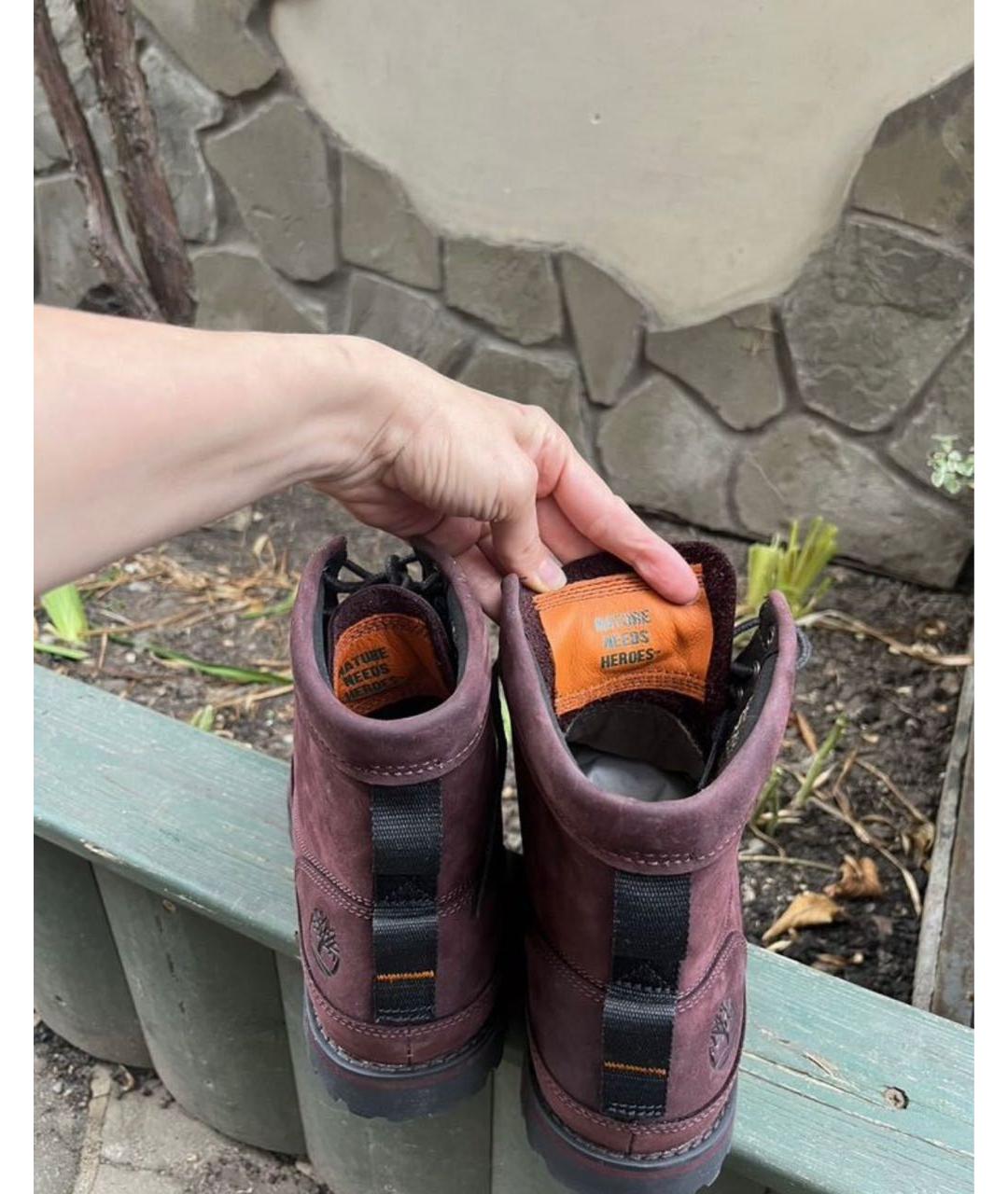 TIMBERLAND Бордовые нубуковые высокие ботинки, фото 6