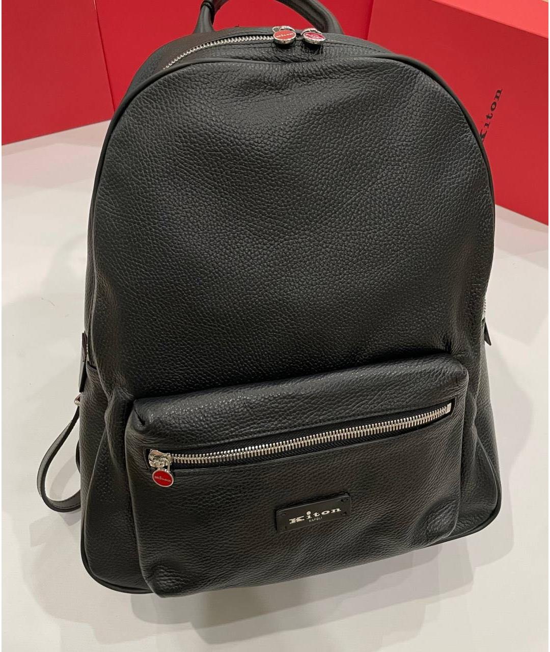 KITON Черный кожаный рюкзак, фото 6