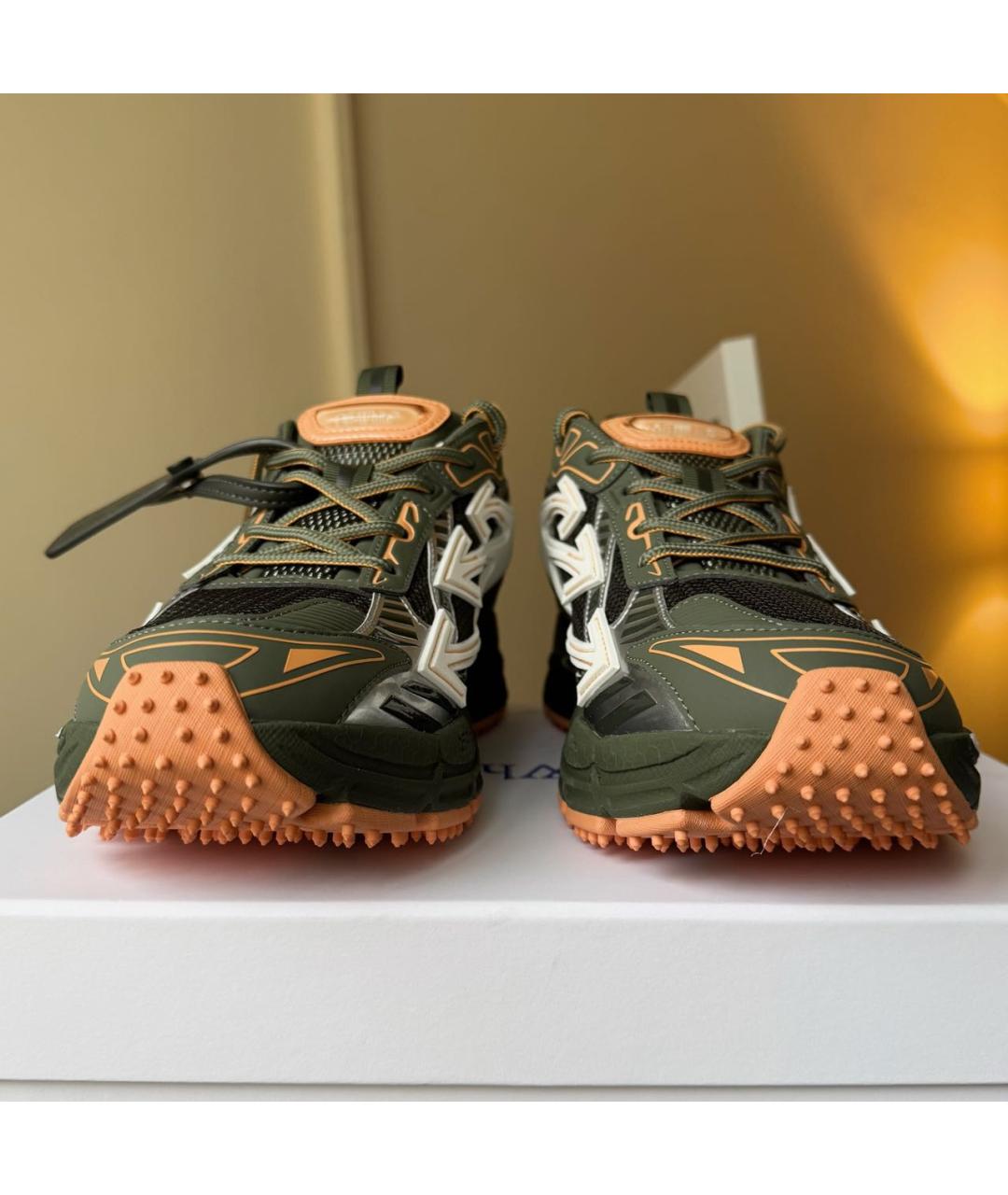 OFF-WHITE Хаки кожаные низкие кроссовки / кеды, фото 3