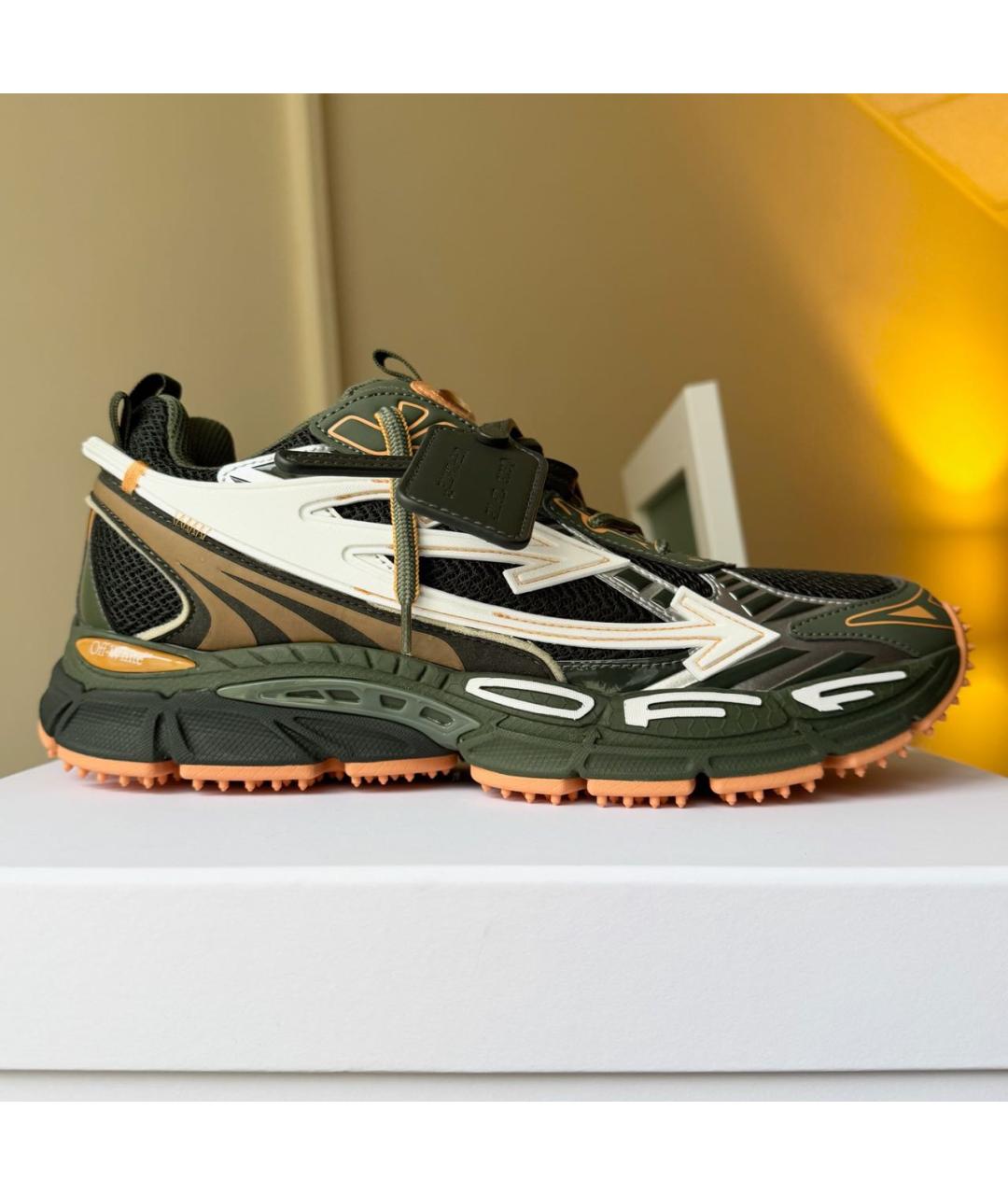 OFF-WHITE Хаки кожаные низкие кроссовки / кеды, фото 9