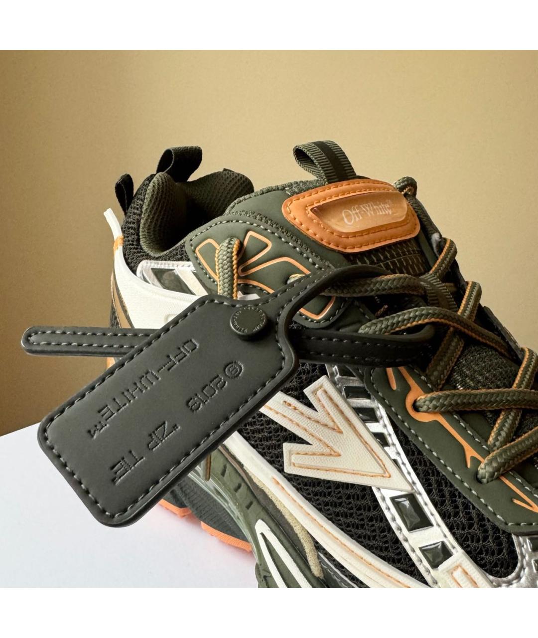 OFF-WHITE Хаки кожаные низкие кроссовки / кеды, фото 4