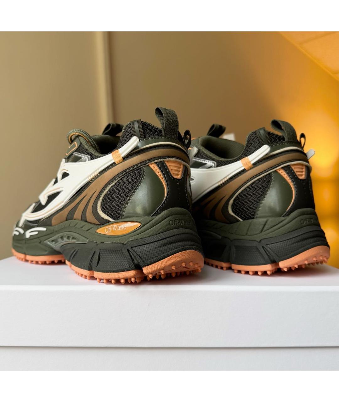 OFF-WHITE Хаки кожаные низкие кроссовки / кеды, фото 5