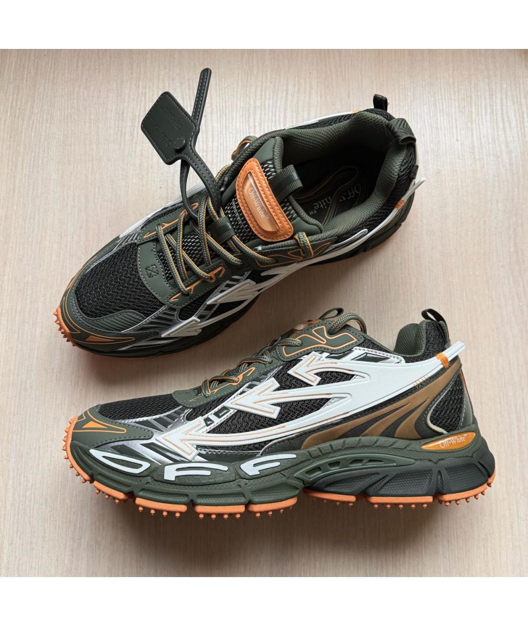 OFF-WHITE Хаки кожаные низкие кроссовки / кеды, фото 7