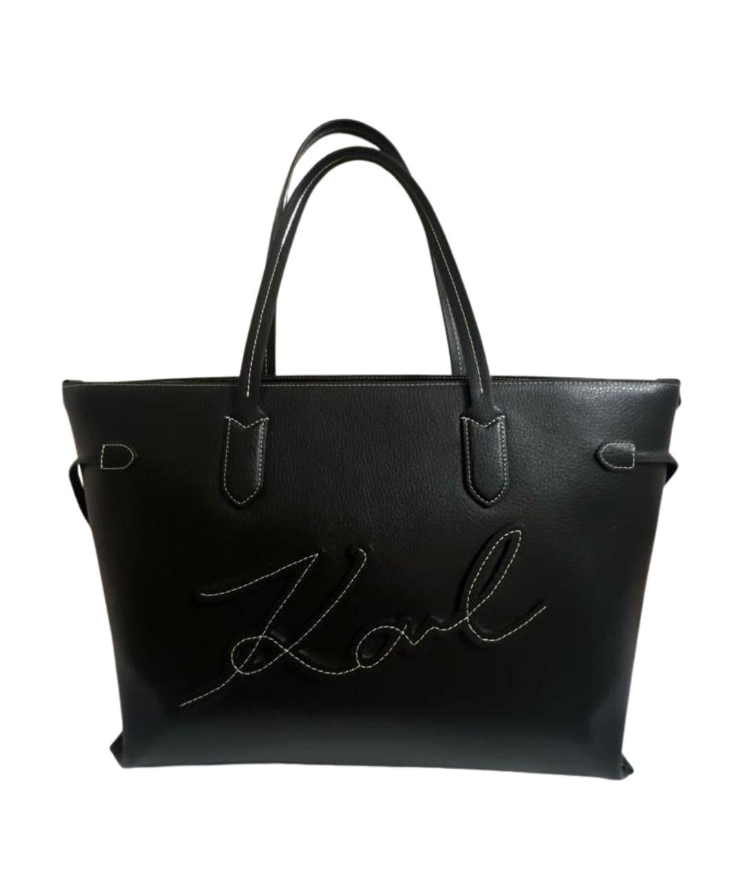 KARL LAGERFELD Черная кожаная сумка тоут, фото 1