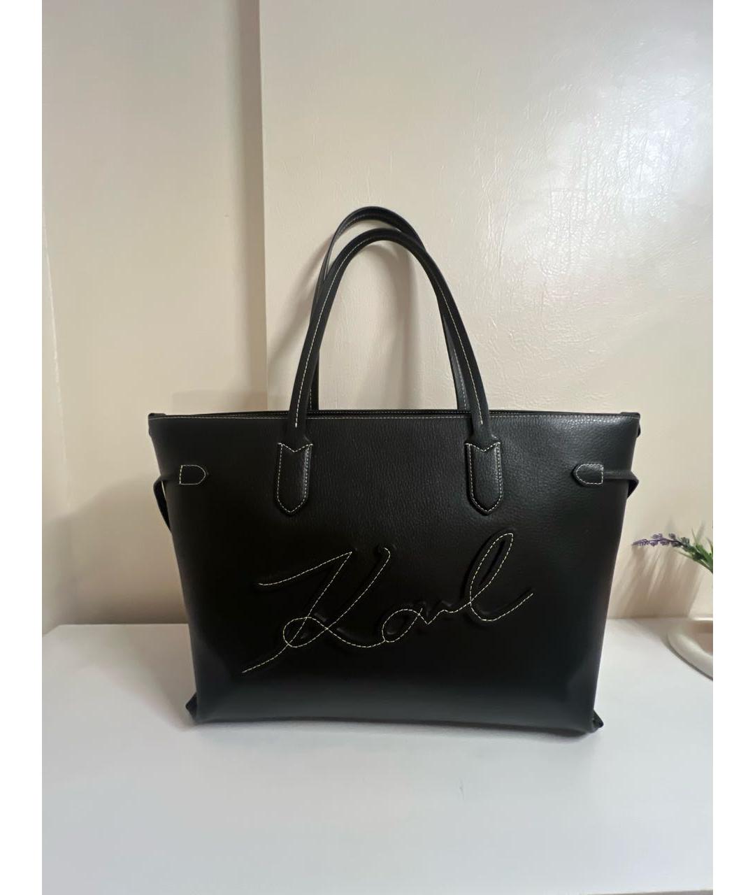KARL LAGERFELD Черная кожаная сумка тоут, фото 5