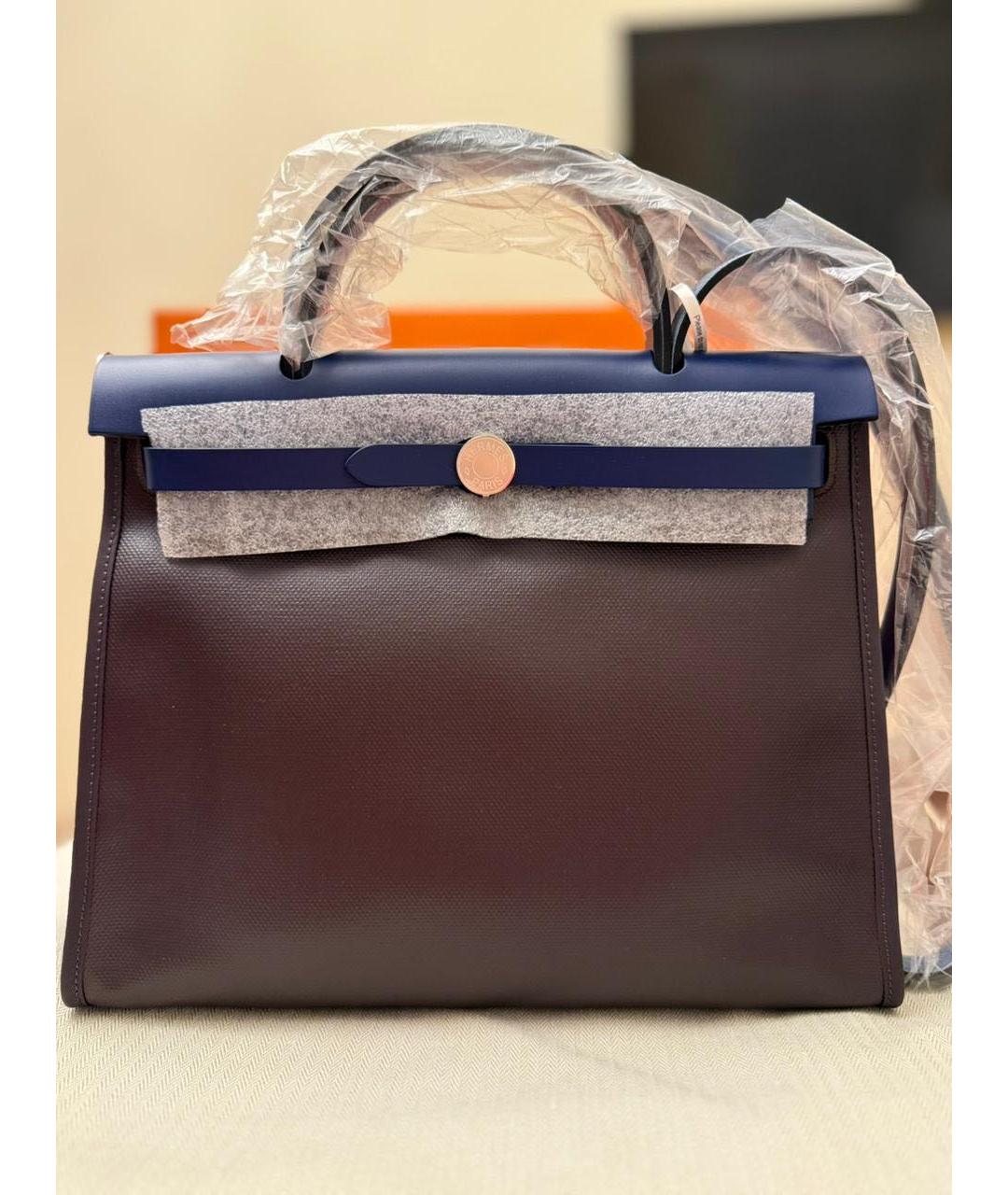 HERMES Бордовая кожаная сумка с короткими ручками, фото 4