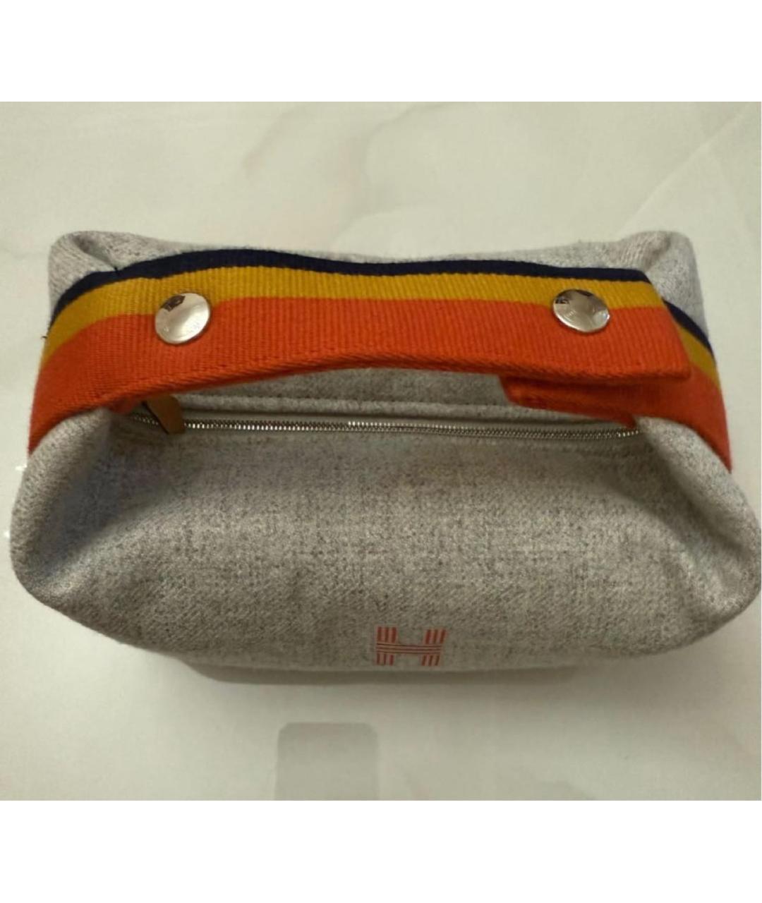 HERMES Серая тканевая косметичка, фото 4