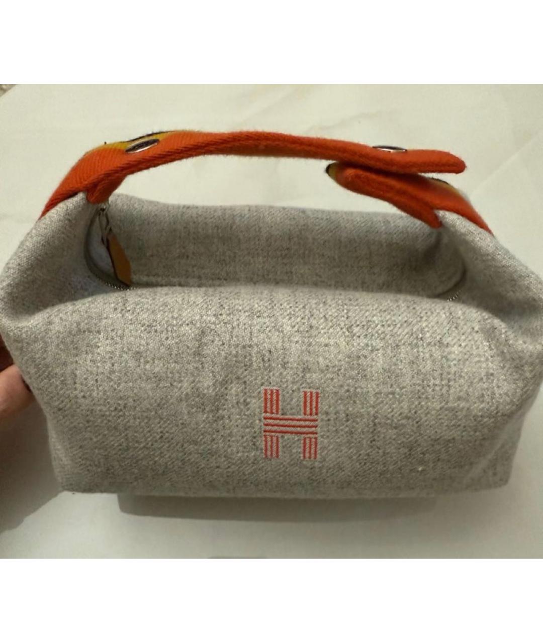 HERMES Серая тканевая косметичка, фото 3