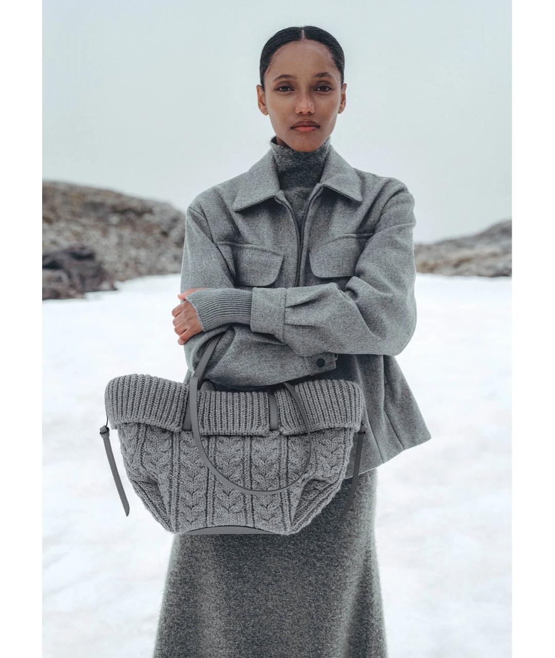 POLENE Серая шерстяная сумка с короткими ручками, фото 3